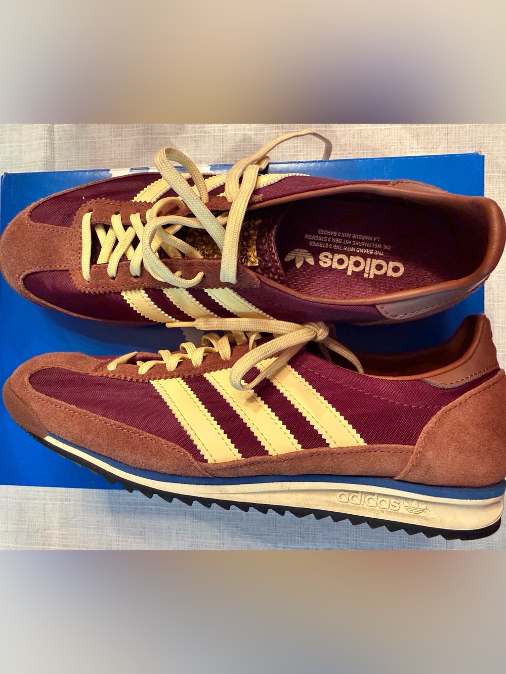 Adidas Originals Retro Running Sneakers Burgundy & Cream Suede Nylon Size 7.5